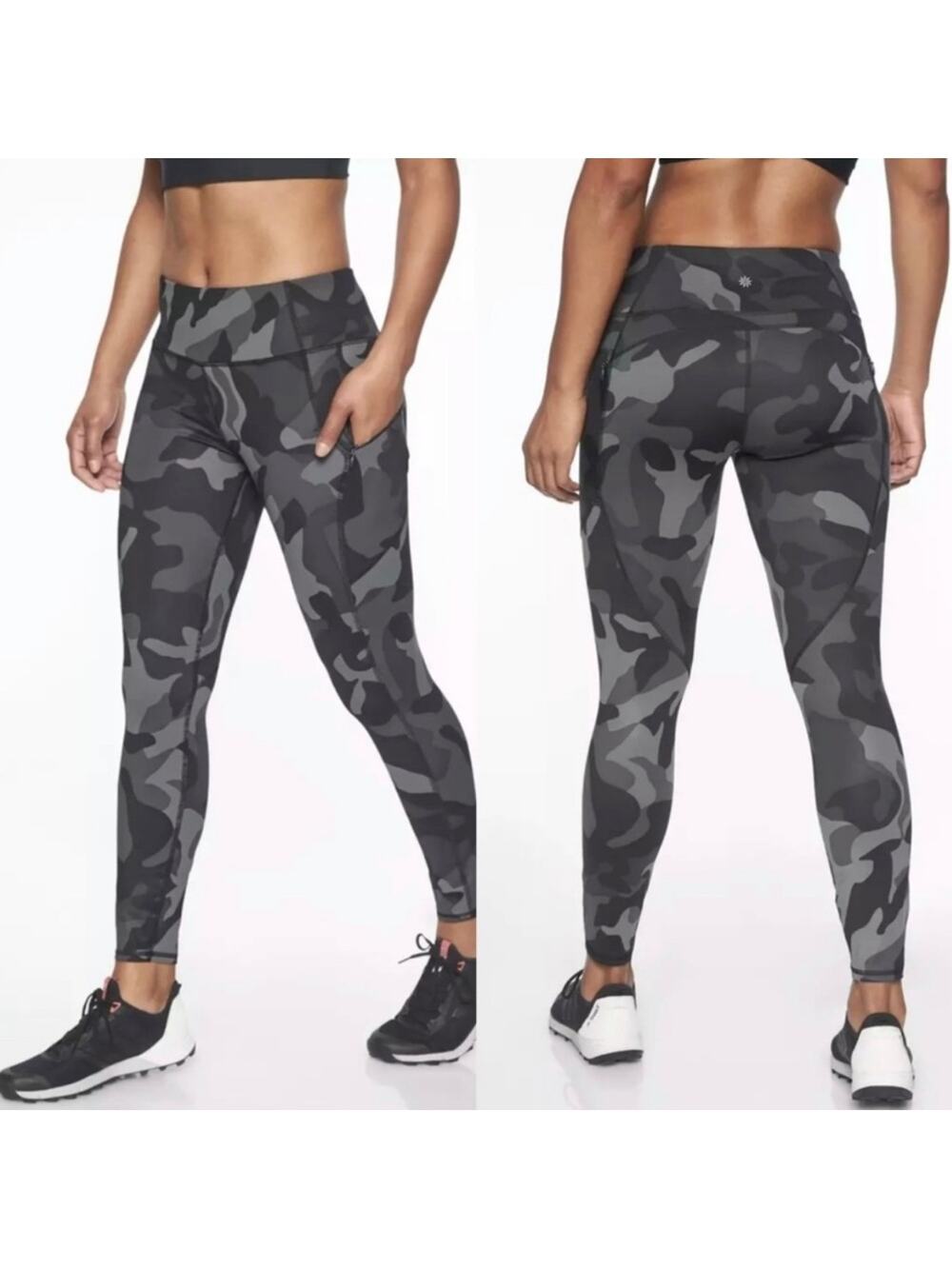 Athleta Leggings Womens Small Black Gray Camo Contender 7/8 Ankle Athletic Gym